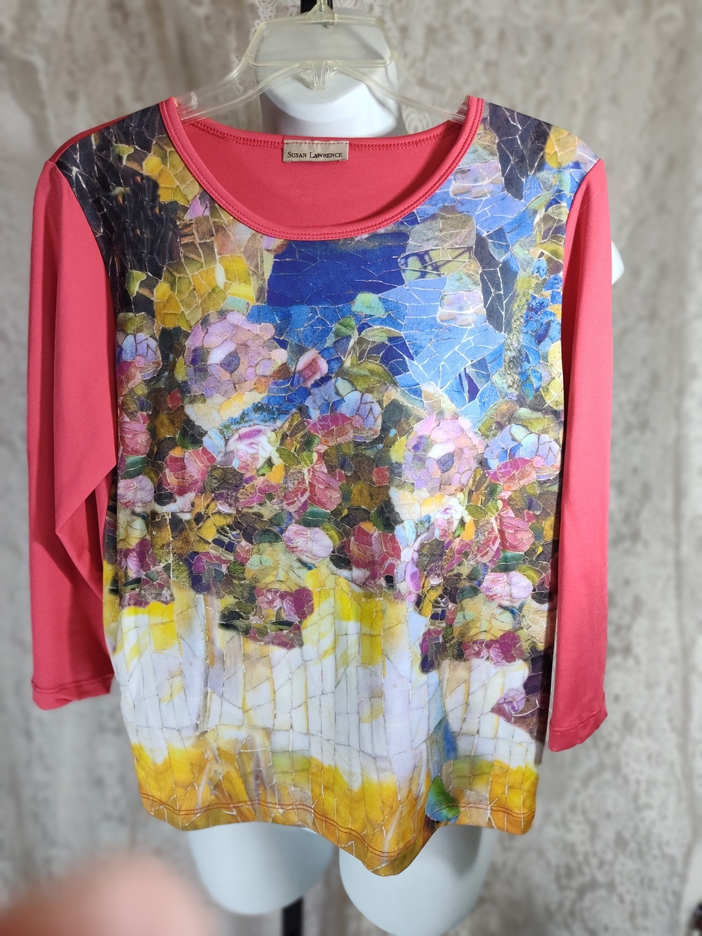 Susan Lawrence Coral-Red Stretch Top
